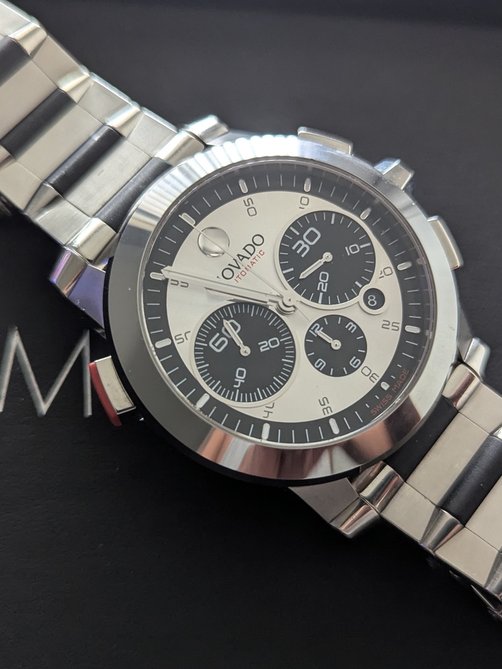 Movado Men's Silver and Black Chronograph Watch RED LABEL VIZIO $4995 - Picture 2 of 16